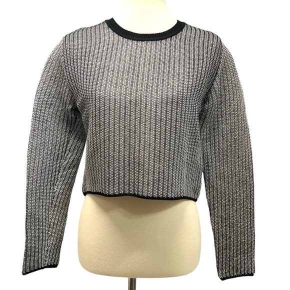 Alexander Wang Black & White Vinyl Technical Tweed Long Sleeve Crop Top Women S - Picture 2 of 14